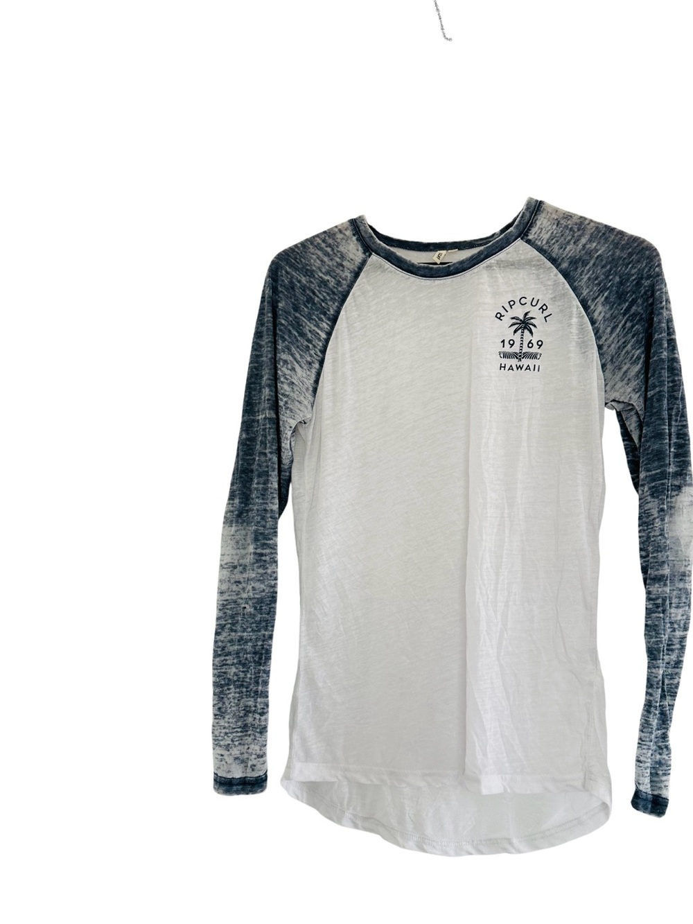 Rip Curl Women's White and Charcoal Raglan Long Sleeve Tee size s